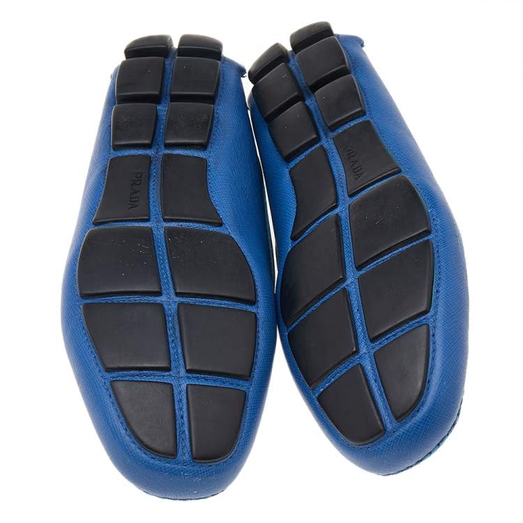Pre Owned Prada Blue Leather Slip On Loafers Size 41