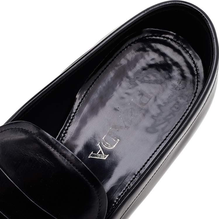 Pre Owned Prada Black Leather Slip on Loafers Size 45