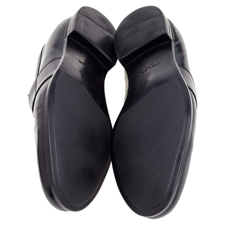 Pre Owned Prada Black Leather Slip on Loafers Size 45