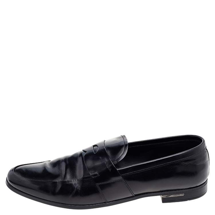 Pre Owned Prada Black Leather Slip on Loafers Size 45