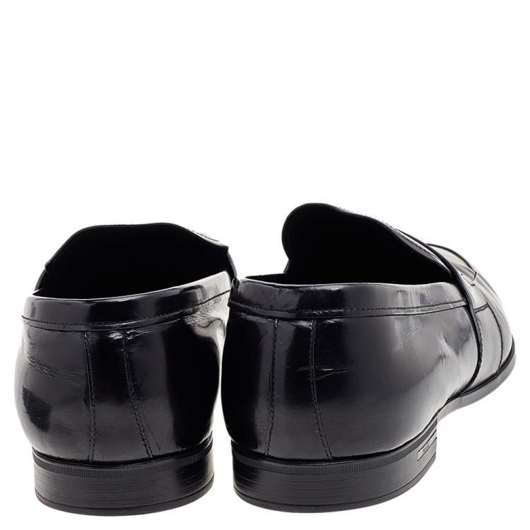 Pre Owned Prada Black Leather Slip on Loafers Size 45