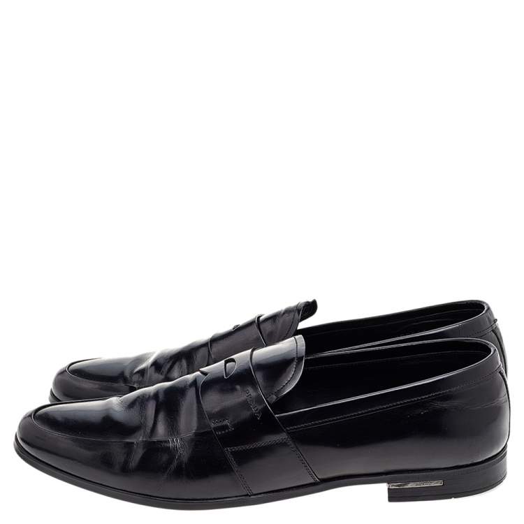 Pre Owned Prada Black Leather Slip on Loafers Size 45