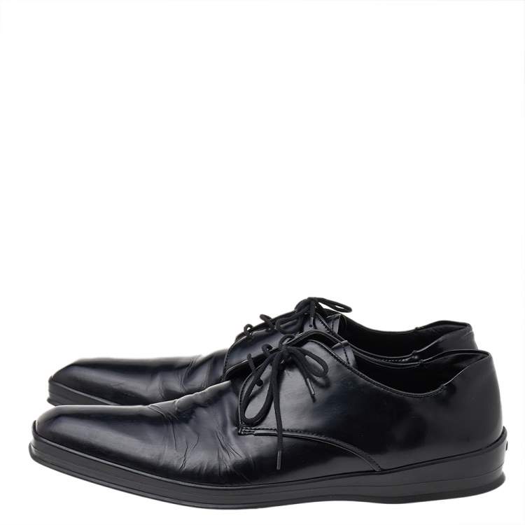 Pre Owned Prada Black Patent Leather Lace Up Oxfords Size 42