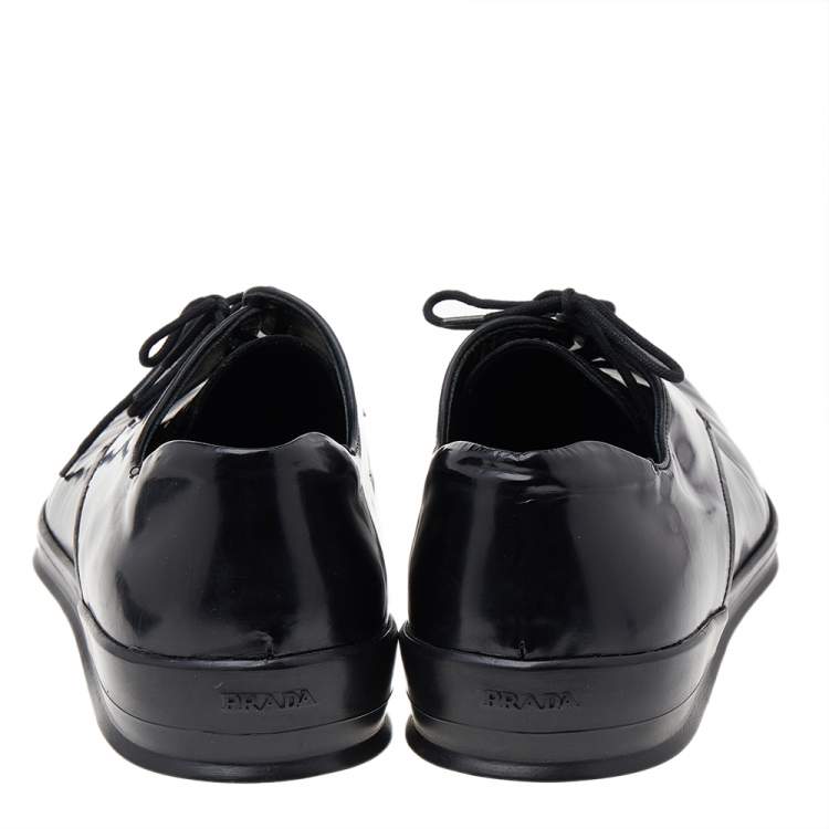 Pre Owned Prada Black Patent Leather Lace Up Oxfords Size 42
