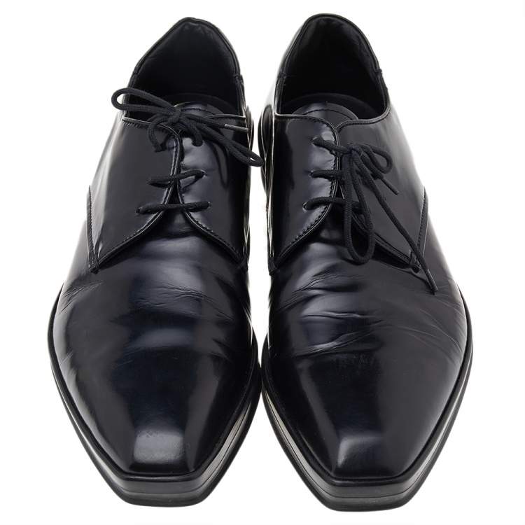 Pre Owned Prada Black Patent Leather Lace Up Oxfords Size 42