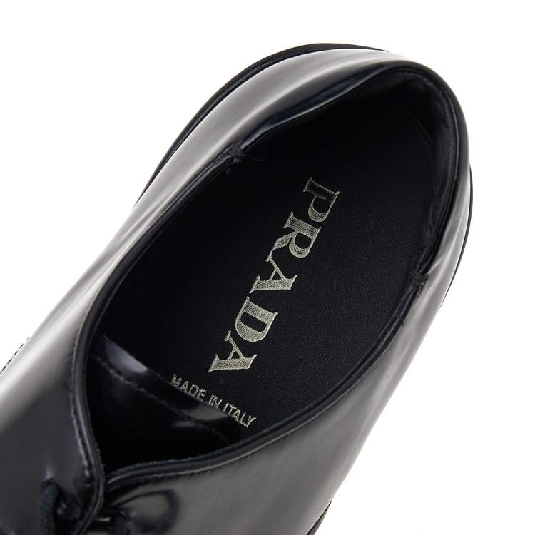 Pre Owned Prada Black Patent Leather Lace Up Oxfords Size 42