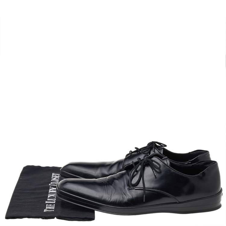 Pre Owned Prada Black Patent Leather Lace Up Oxfords Size 42