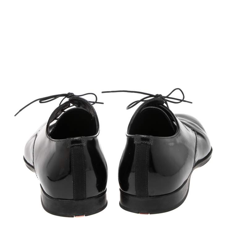 Pre Owned Prada Black Patent Leather Lace Up Oxfords Size 42