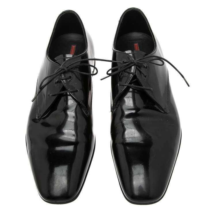 Pre Owned Prada Black Patent Leather Lace Up Oxfords Size 42