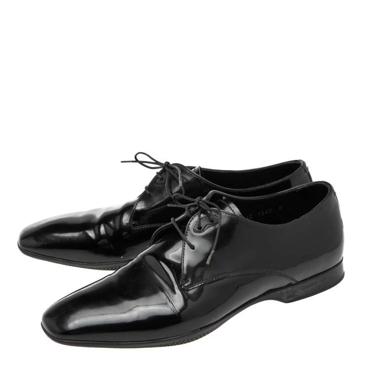 Pre Owned Prada Black Patent Leather Lace Up Oxfords Size 42