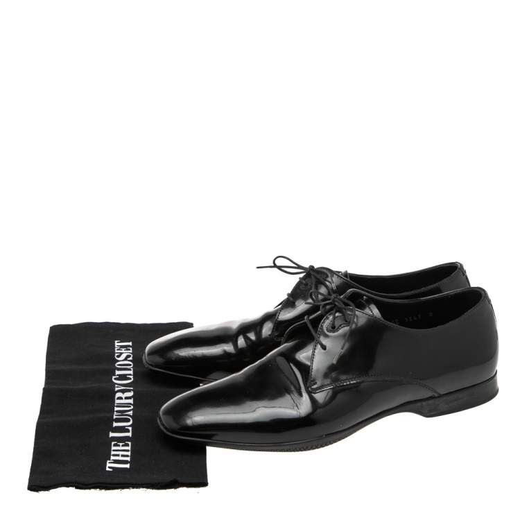 Pre Owned Prada Black Patent Leather Lace Up Oxfords Size 42