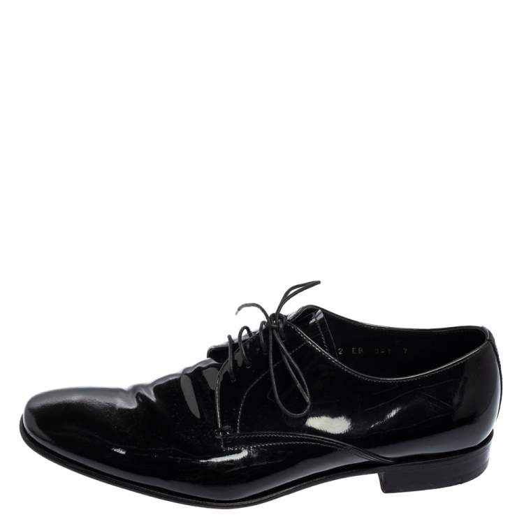 Pre Owned Prada Black Patent Leather Lace Derby Size 41