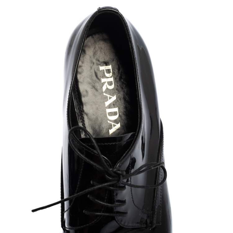 Pre Owned Prada Black Patent Leather Lace Derby Size 41
