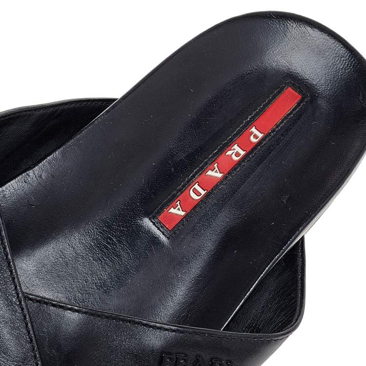 Pre Owned Prada Black Leather Crisscross Sandals Size 42