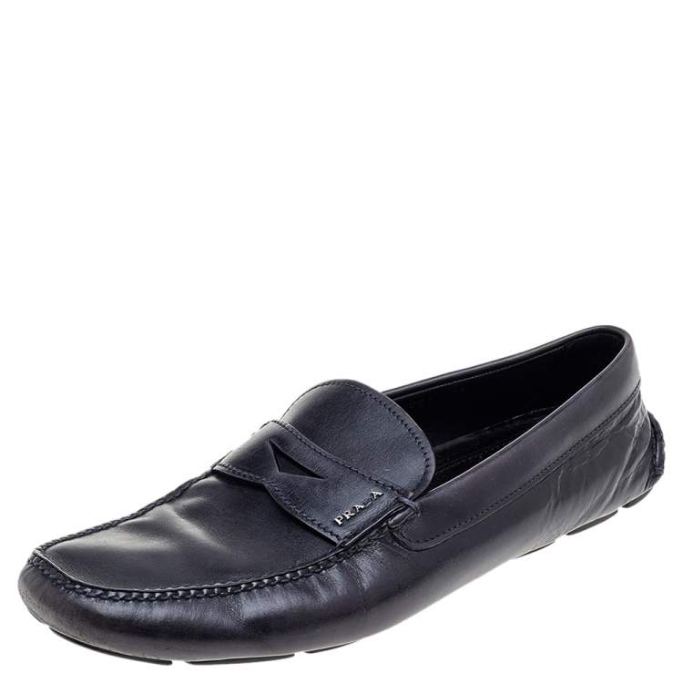 مملوكة مسبقًا Prada Black Leather Penny Slip On Loafers Size 45