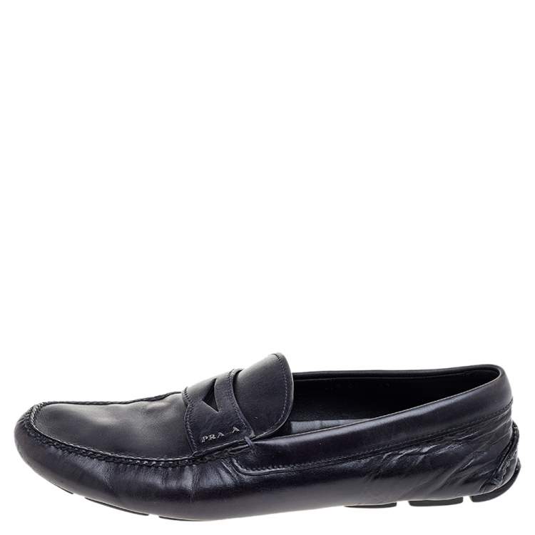 مملوكة مسبقًا Prada Black Leather Penny Slip On Loafers Size 45