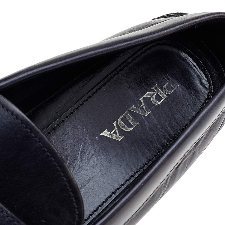 مملوكة مسبقًا Prada Black Leather Penny Slip On Loafers Size 45