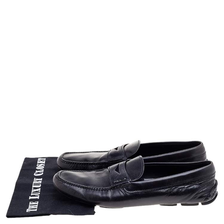مملوكة مسبقًا Prada Black Leather Penny Slip On Loafers Size 45