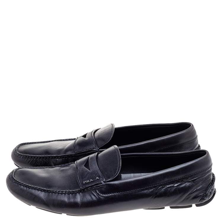 مملوكة مسبقًا Prada Black Leather Penny Slip On Loafers Size 45