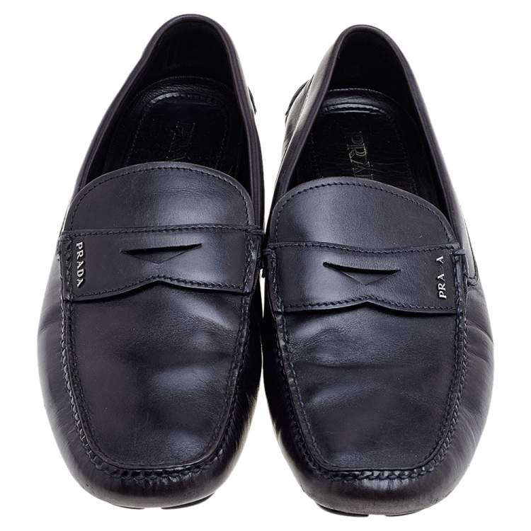 مملوكة مسبقًا Prada Black Leather Penny Slip On Loafers Size 45