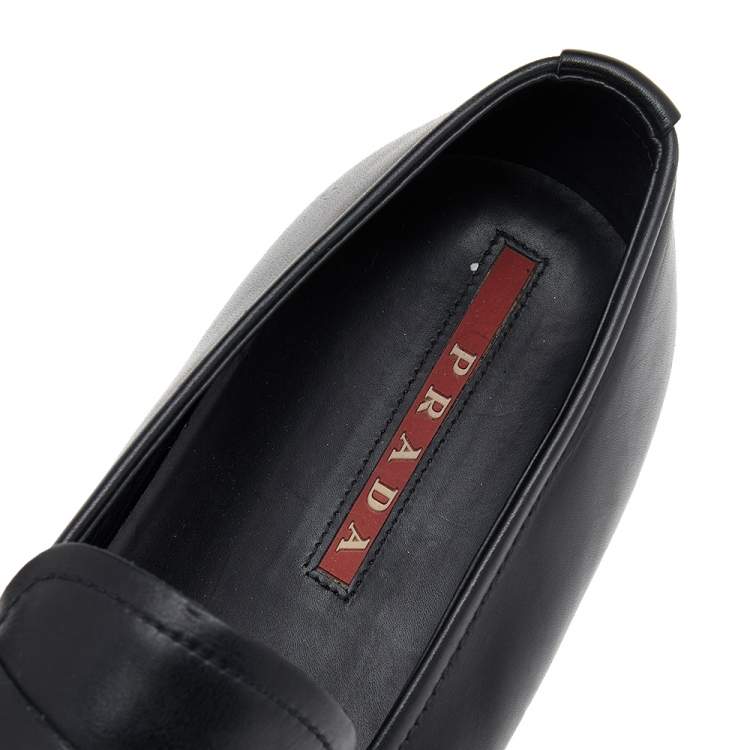 Pre Owned Prada Black Leather Buckle Slip On Loafers Size 44