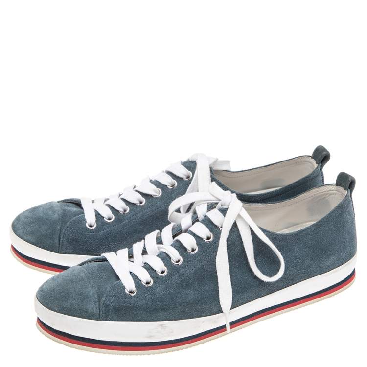 Pre Owned Prada Blue Suede Lace Up Sneakers  Size 43.5