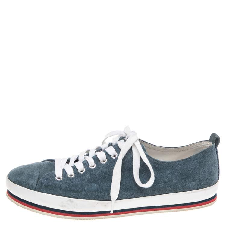 Pre Owned Prada Blue Suede Lace Up Sneakers  Size 43.5