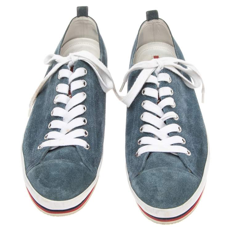 Pre Owned Prada Blue Suede Lace Up Sneakers  Size 43.5