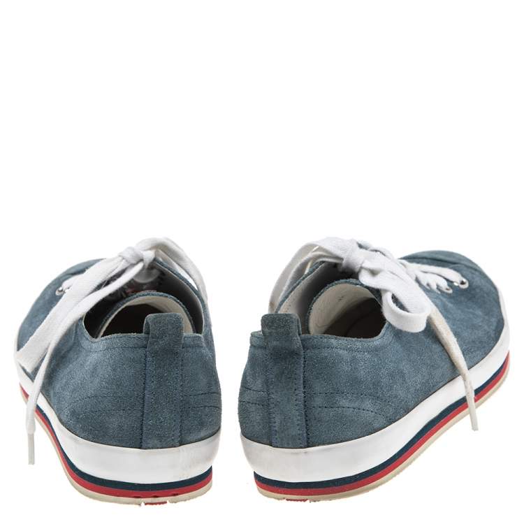 Pre Owned Prada Blue Suede Lace Up Sneakers  Size 43.5
