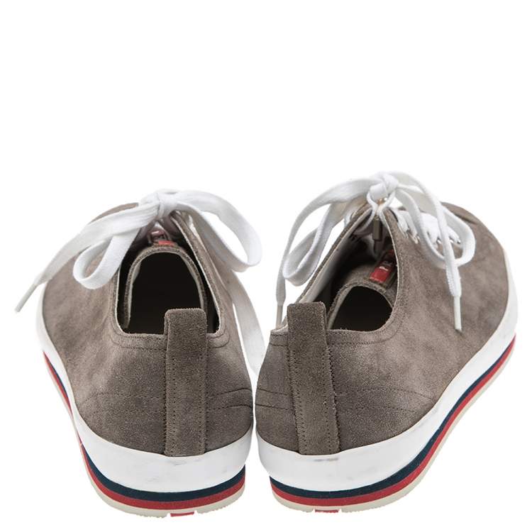 Pre Owned Prada Sport Grey Suede Low-Top Sneakers Size 43.5