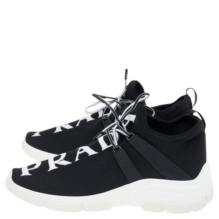 Pre Owned Prada Black Logo Knit Fabric Low Top Sneakers Size 39