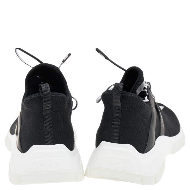Pre Owned Prada Black Logo Knit Fabric Low Top Sneakers Size 39