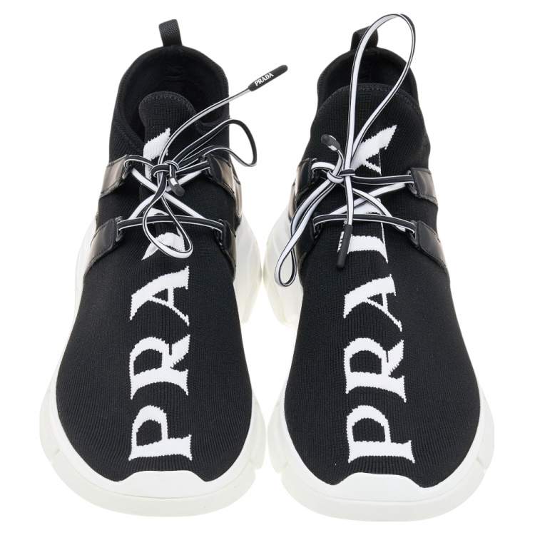 Pre Owned Prada Black Logo Knit Fabric Low Top Sneakers Size 39