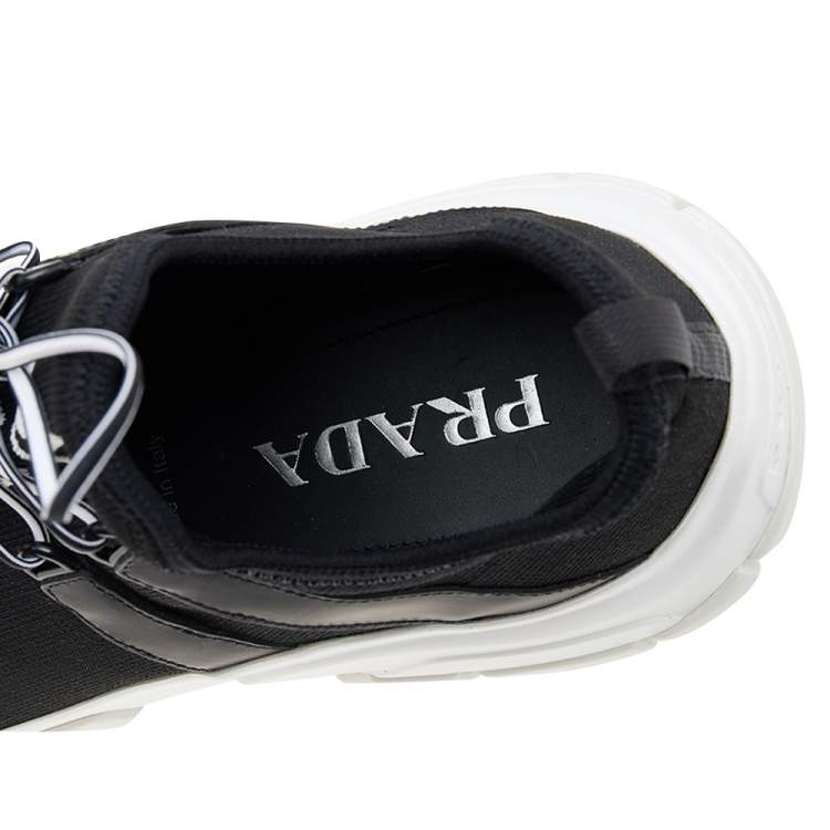 Pre Owned Prada Black Logo Knit Fabric Low Top Sneakers Size 39