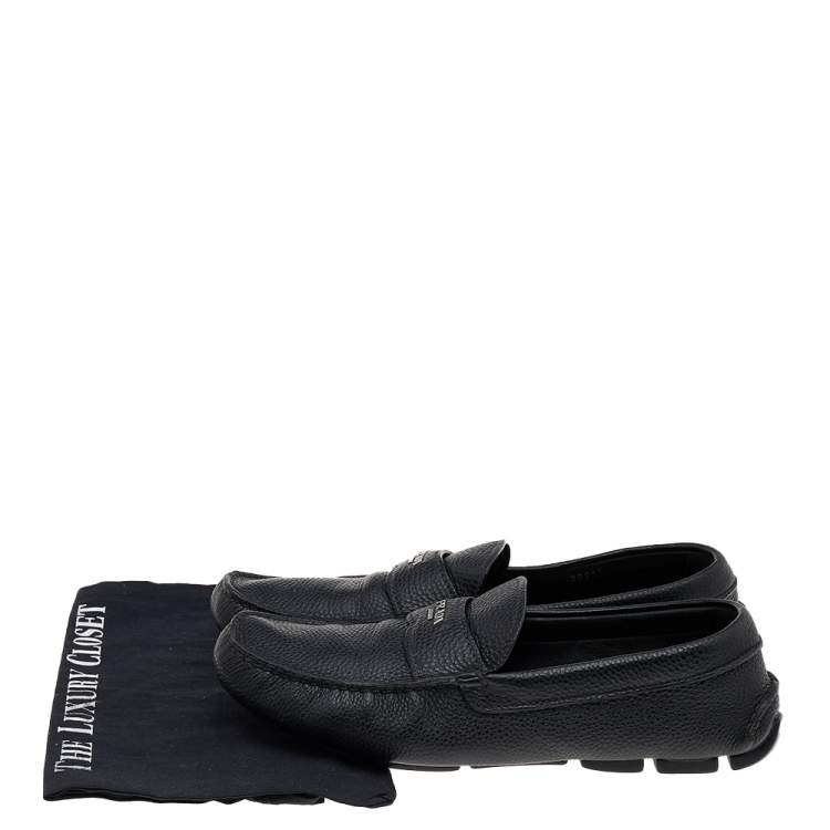 Pre Owned Prada Black Leather Slip On Loafers Size 42.5