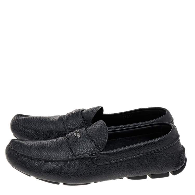 Pre Owned Prada Black Leather Slip On Loafers Size 42.5