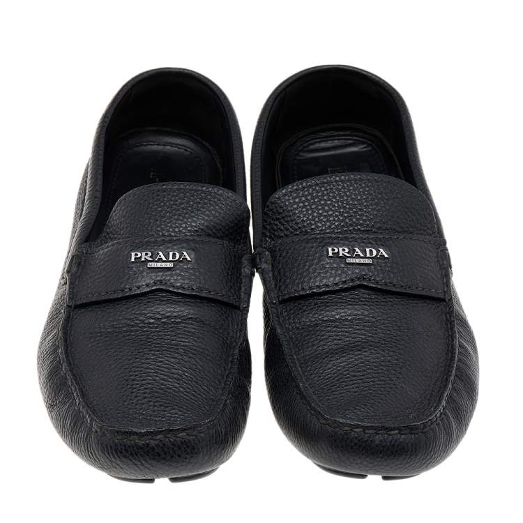 Pre Owned Prada Black Leather Slip On Loafers Size 42.5