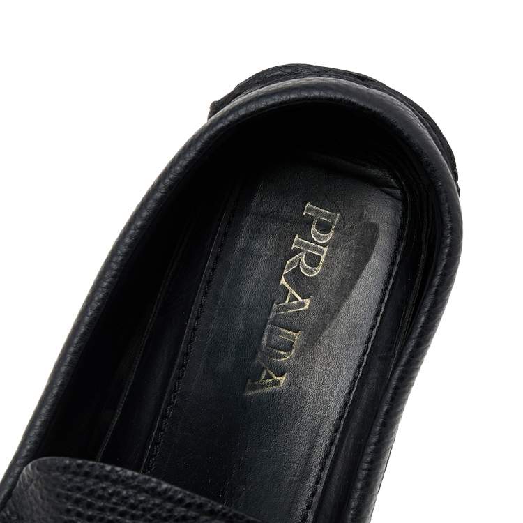 Pre Owned Prada Black Leather Slip On Loafers Size 42.5
