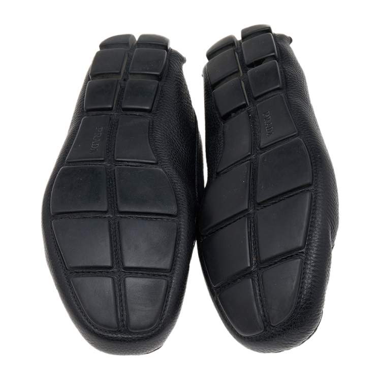 Pre Owned Prada Black Leather Slip On Loafers Size 42.5