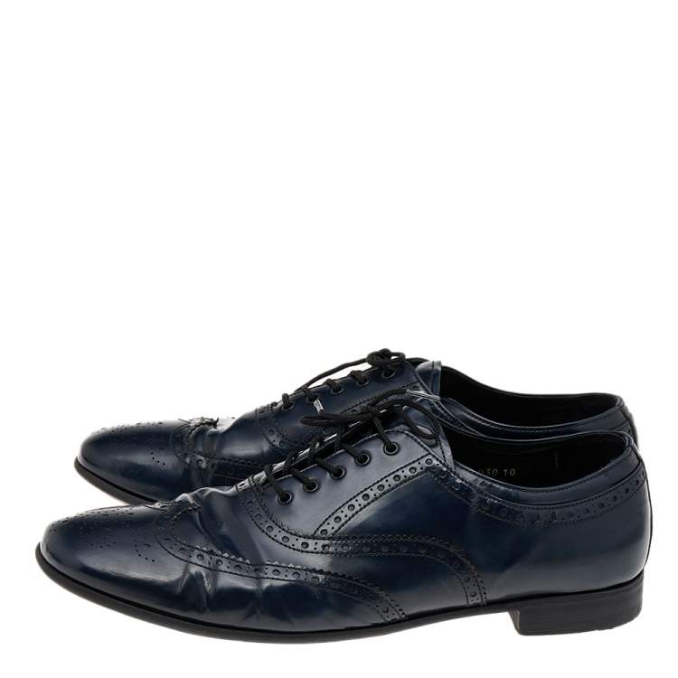 Pre Owned Prada Navy Blue Brogue Leather Lace Up Oxfords Size 44