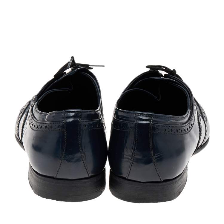 Pre Owned Prada Navy Blue Brogue Leather Lace Up Oxfords Size 44