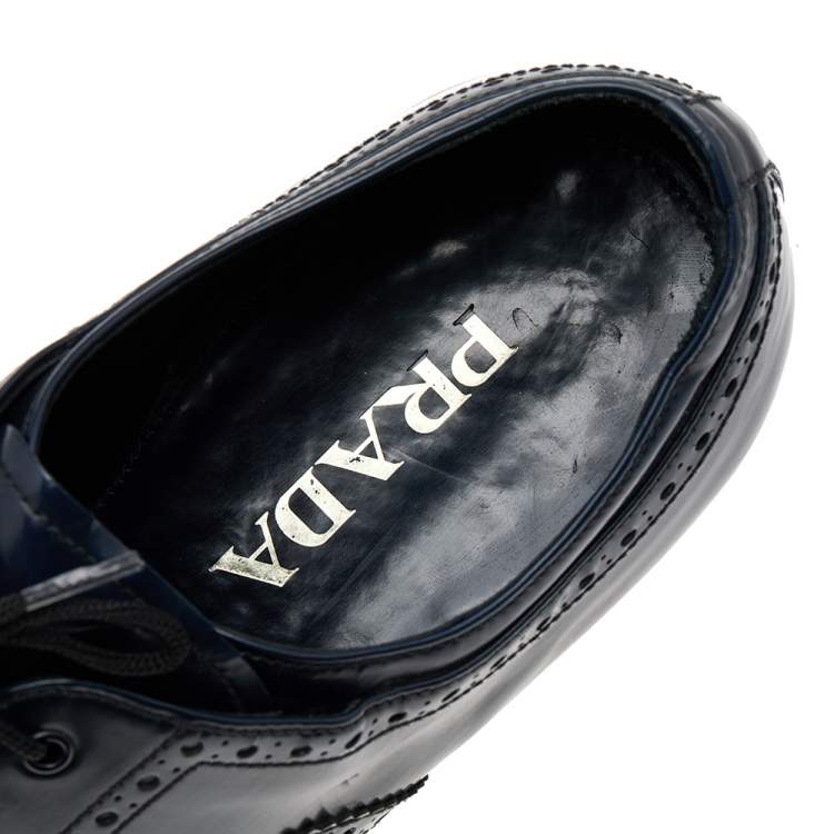 Pre Owned Prada Navy Blue Brogue Leather Lace Up Oxfords Size 44