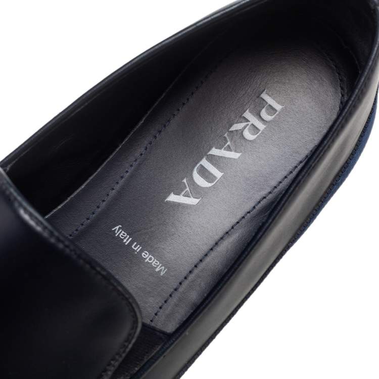 Pre Owned Prada Navy  Blue Leather Slip On Sneakers Size 42