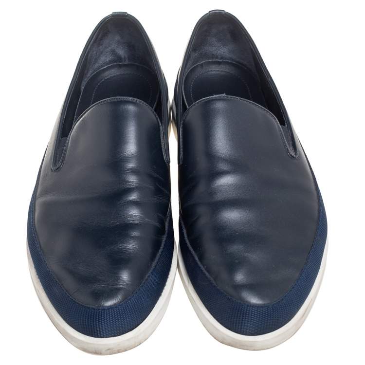 Pre Owned Prada Navy  Blue Leather Slip On Sneakers Size 42