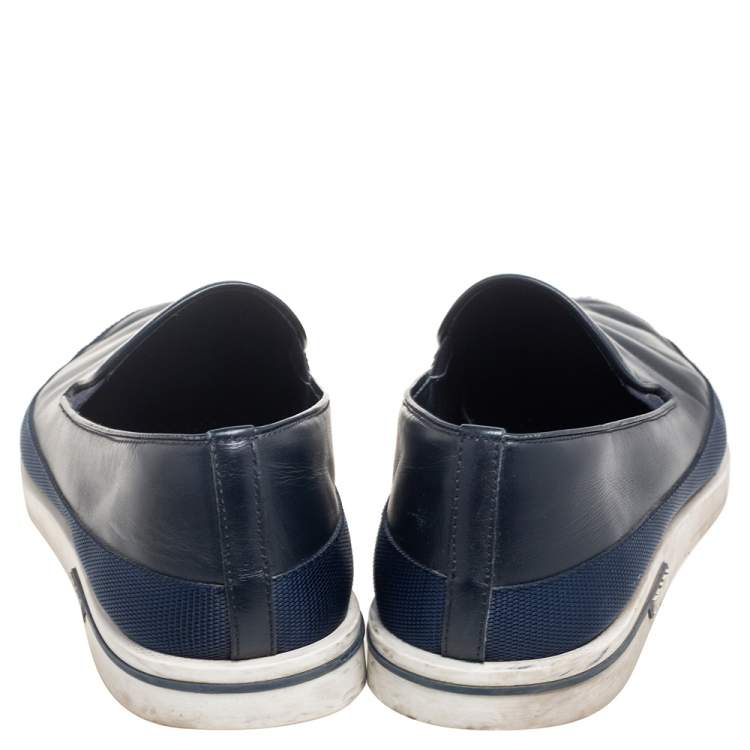 Pre Owned Prada Navy  Blue Leather Slip On Sneakers Size 42