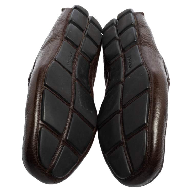 مملوكة مسبقًا Prada Brown Leather Penny Slip On Loafers Size 42