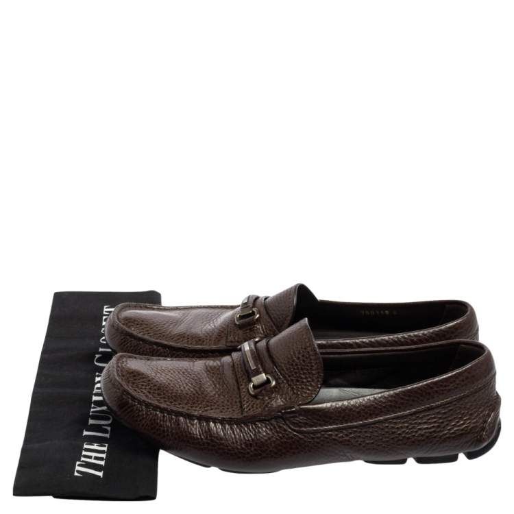 مملوكة مسبقًا Prada Brown Leather Penny Slip On Loafers Size 42