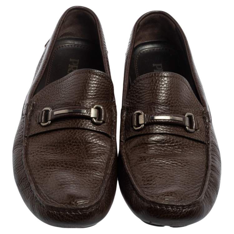 مملوكة مسبقًا Prada Brown Leather Penny Slip On Loafers Size 42