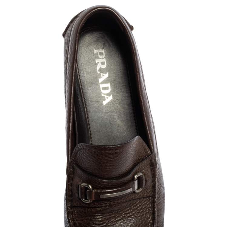 مملوكة مسبقًا Prada Brown Leather Penny Slip On Loafers Size 42