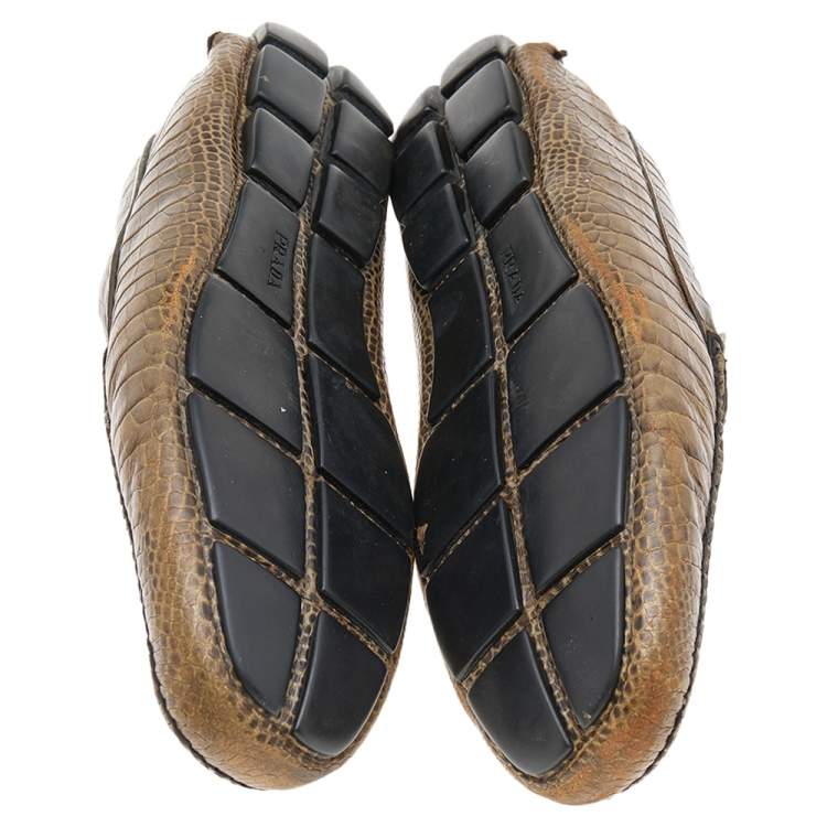 Pre Owned Prada Two Tone Crocodile Leather Slip On Loafers Size 44.5